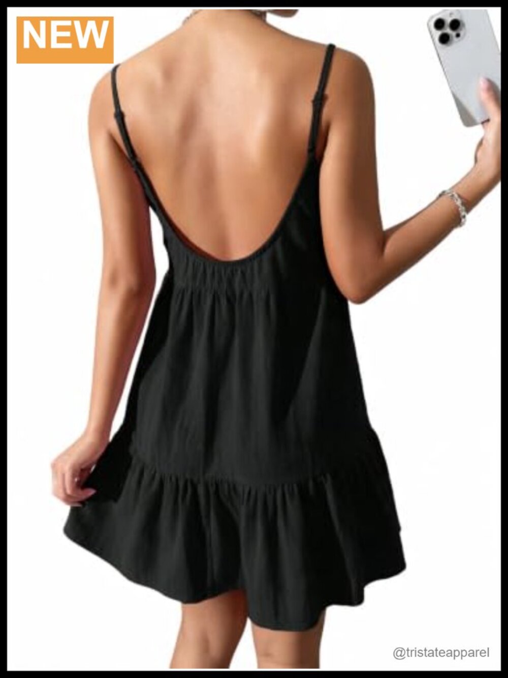 SKAYS 100% Cotton Open Back Spaghetti Strap Dress Ruffle Hem Mini